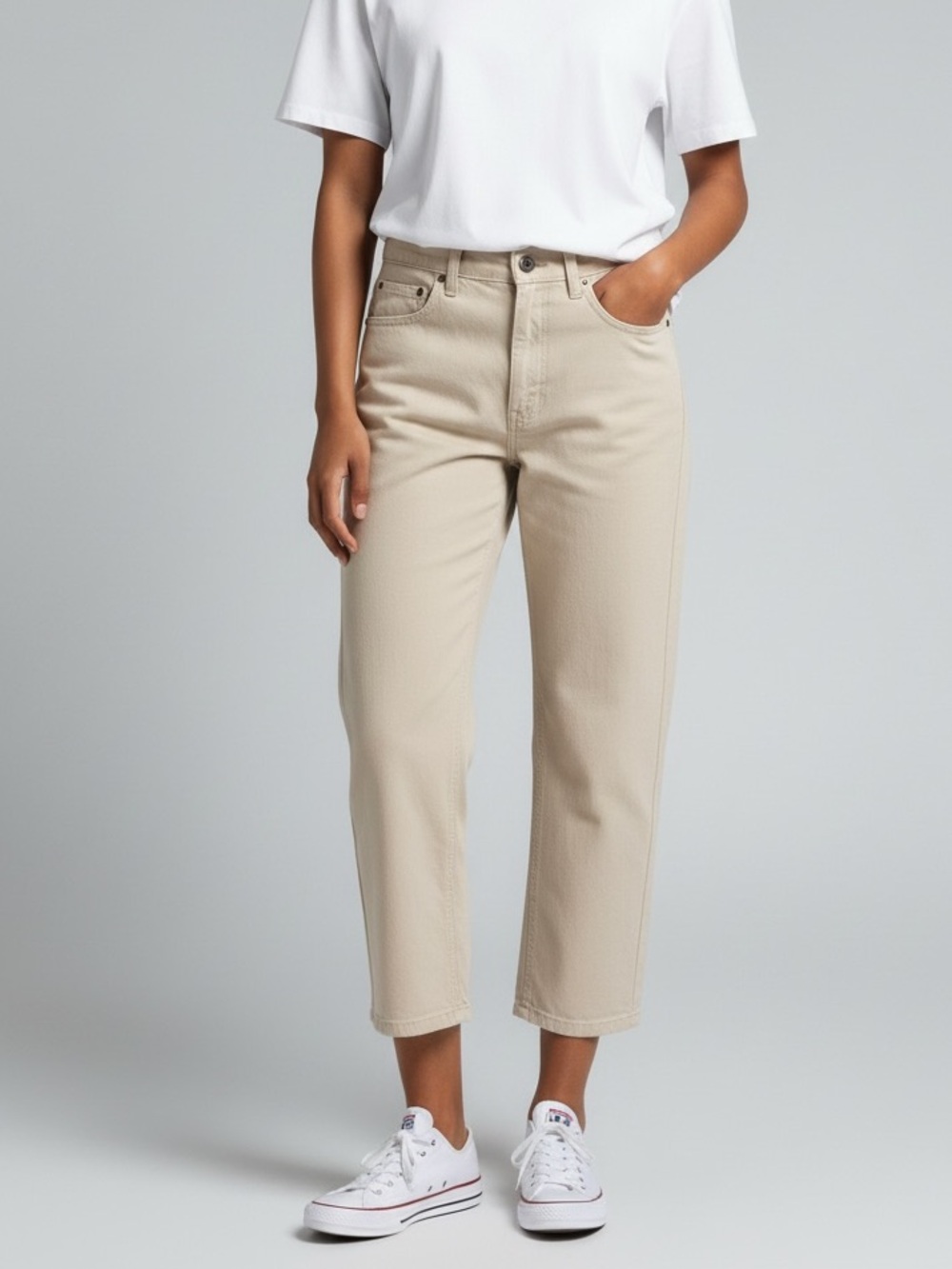 Eddie Bauer•Wide Leg High Rise Capri Cream Jeans